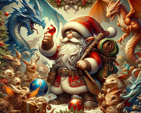 Whimsical Digital Art of a Gnome-Like Santa Claus