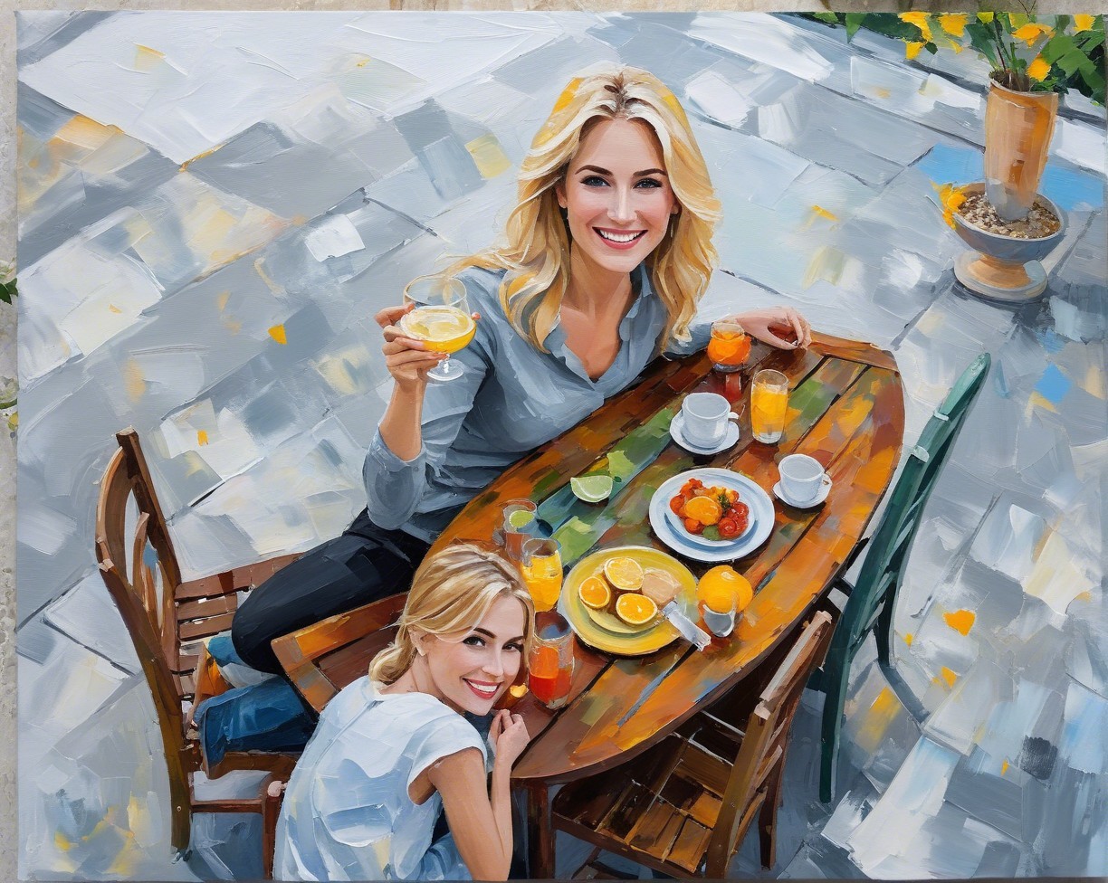 Vibrant Outdoor Scene with Women at Rustic Table