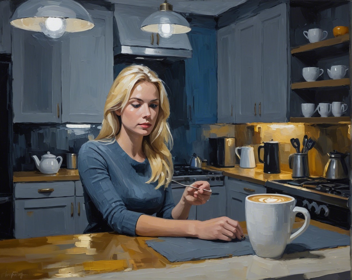 Cozy Kitchen Scene with Woman and Latte Art