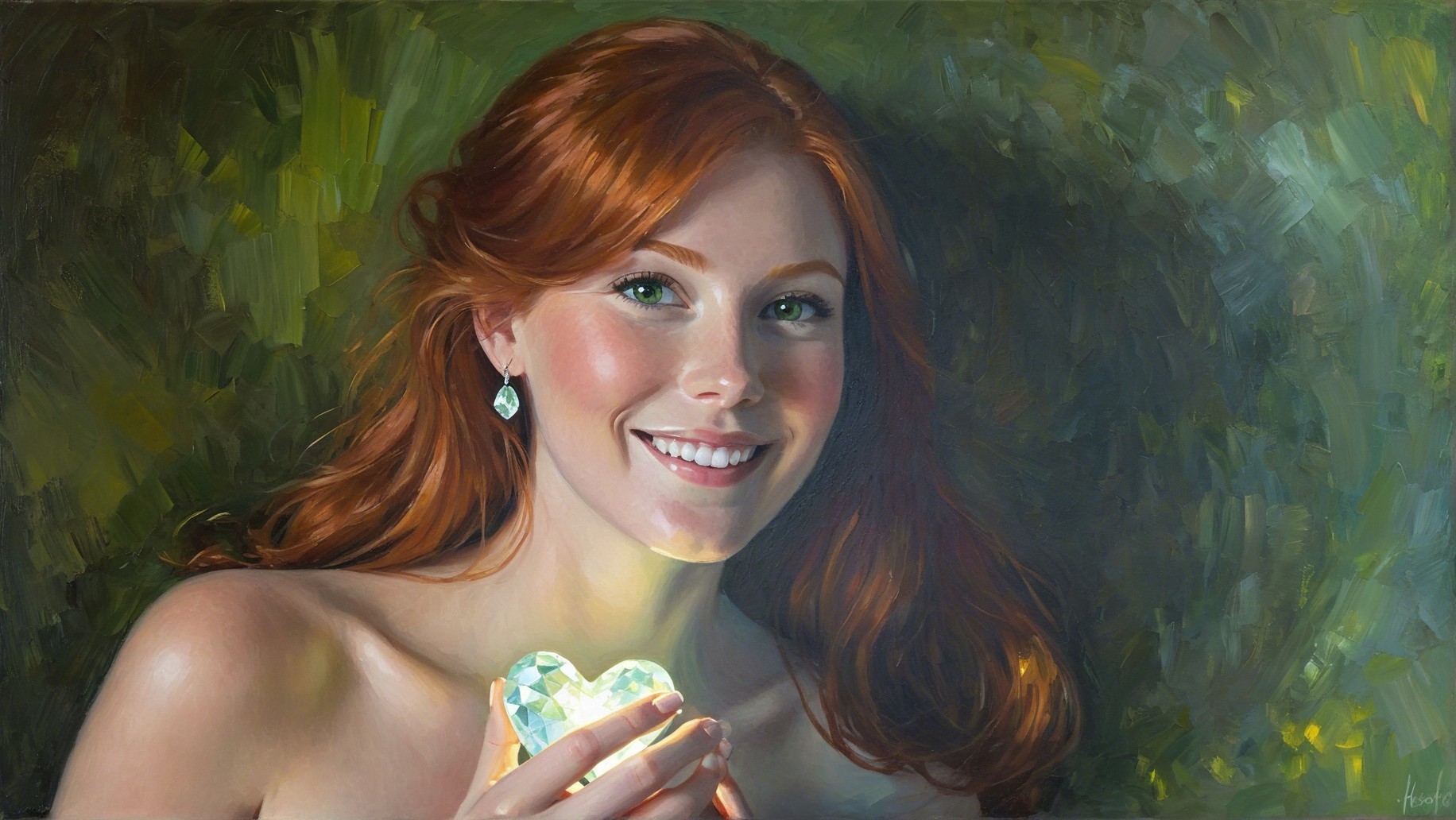 Young Woman with Reddish-Brown Hair in Oil Painting