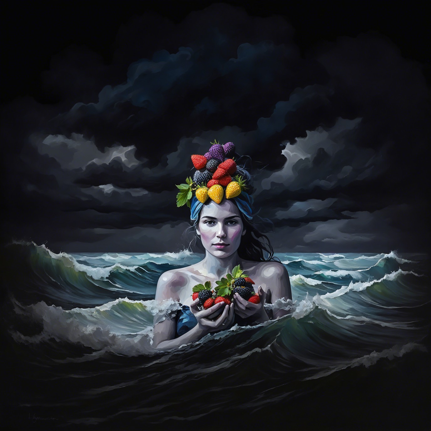 Fantasy Painting of a Mythical Woman in Ocean Storm