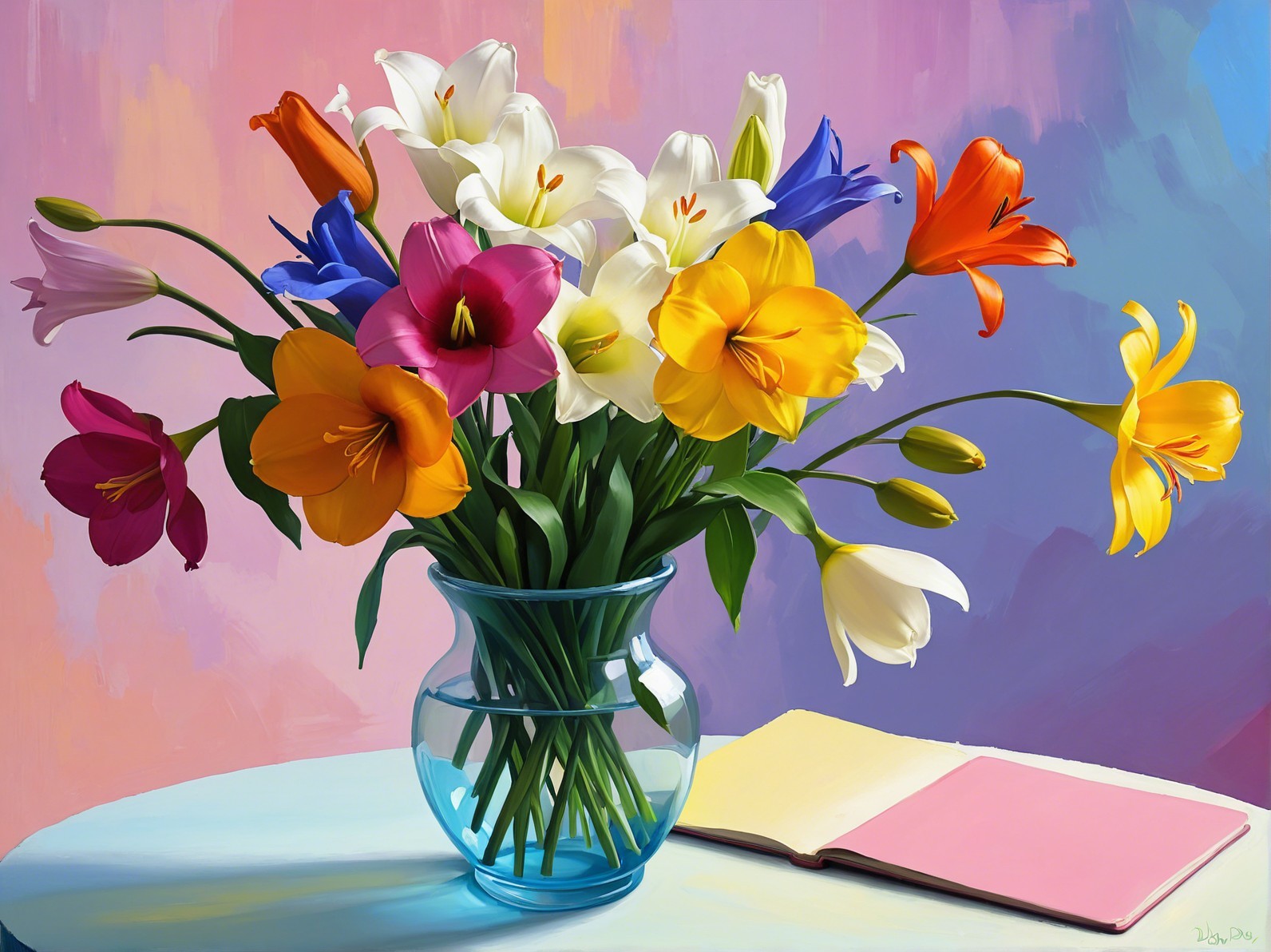 Vibrant Still Life with Colorful Flowers and Vase