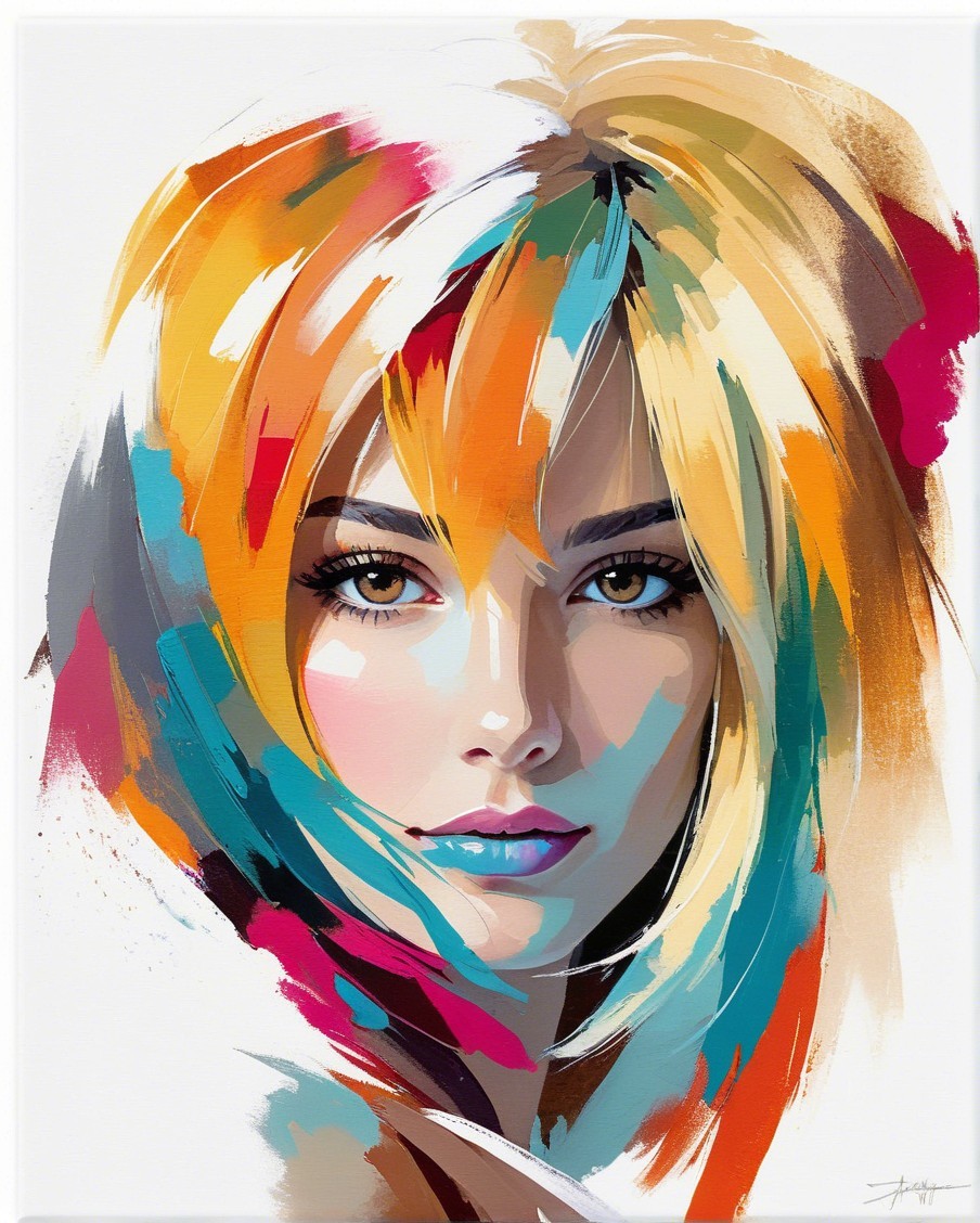 Portrait of a Woman with Multicolored Hair and Abstract Background