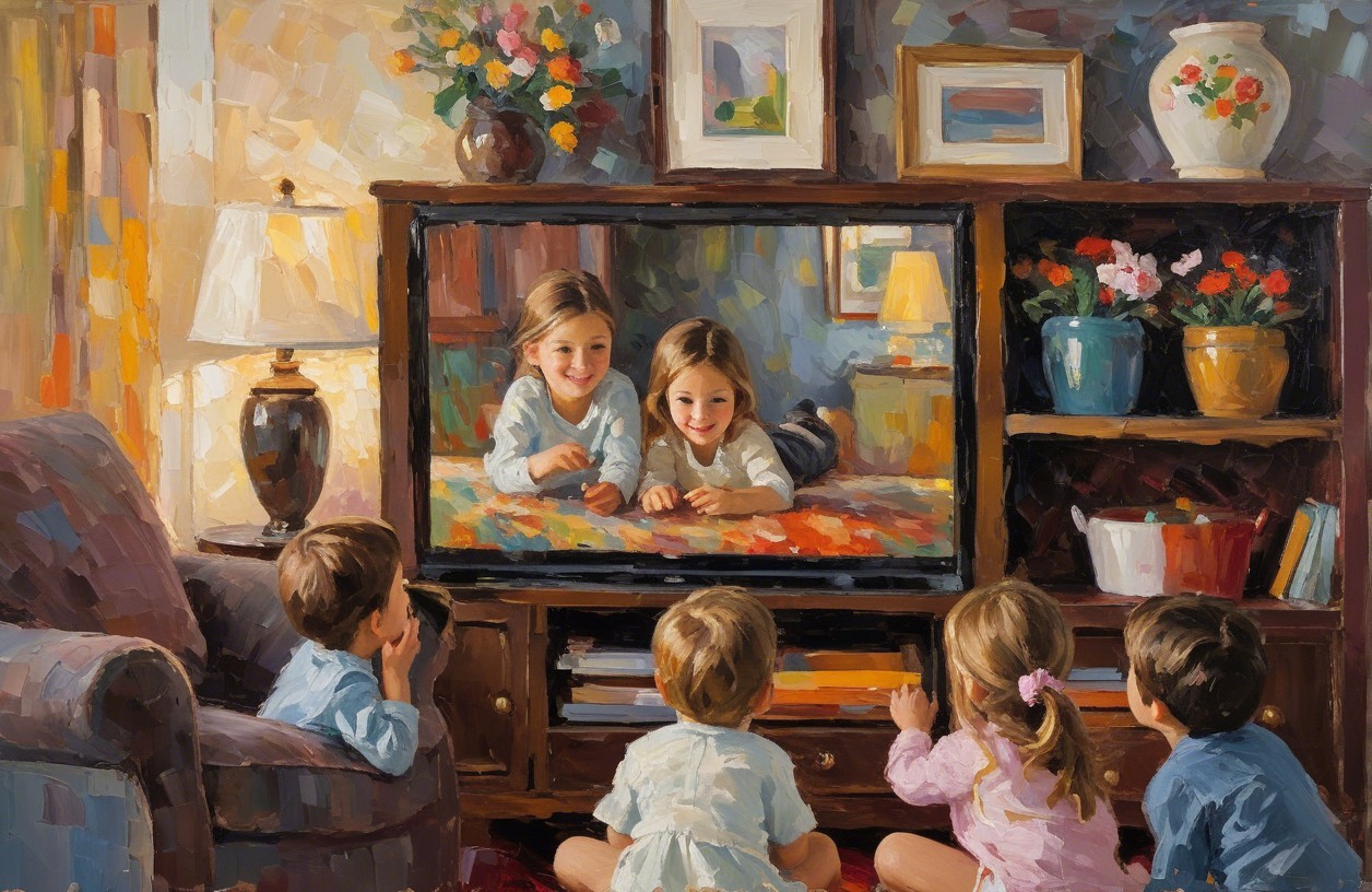 Cozy Living Room with Children Watching Television