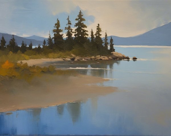 Serene Landscape with Tranquil Lake and Lush Trees