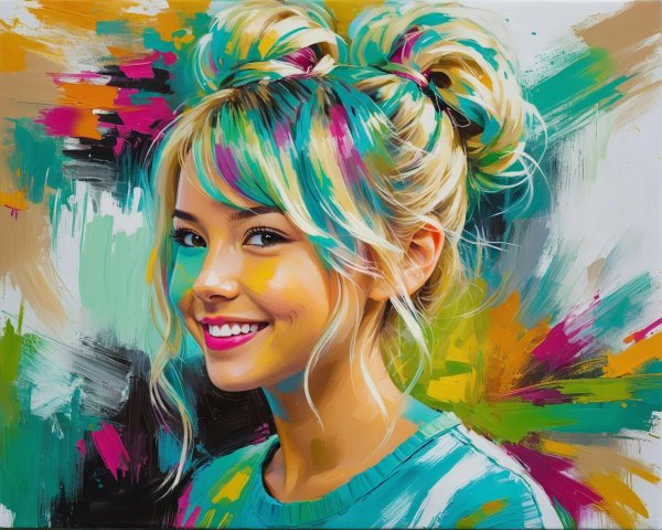 Close-up Pop Art Portrait of a Smiling Young Woman