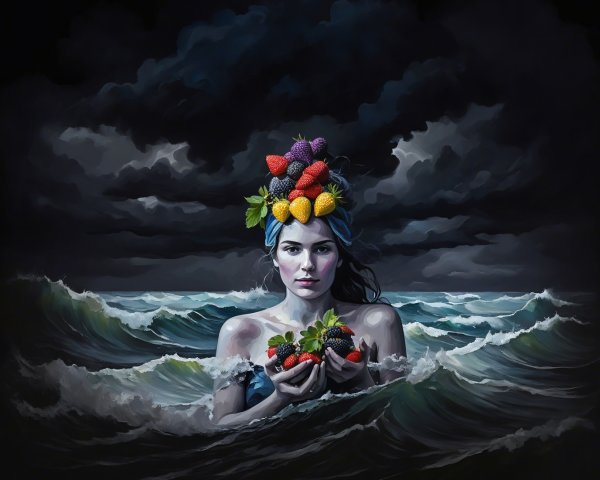 Fantasy Painting of a Mythical Woman in Ocean Storm