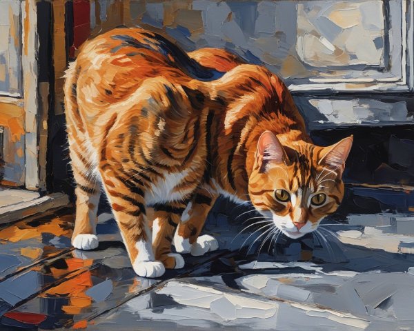 Impressionistic Art of a Ginger Tabby Cat Crouching