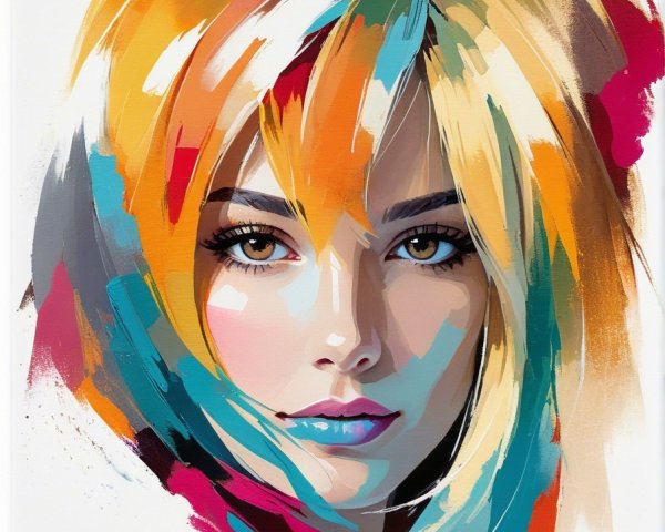 Portrait of a Woman with Multicolored Hair and Abstract Background