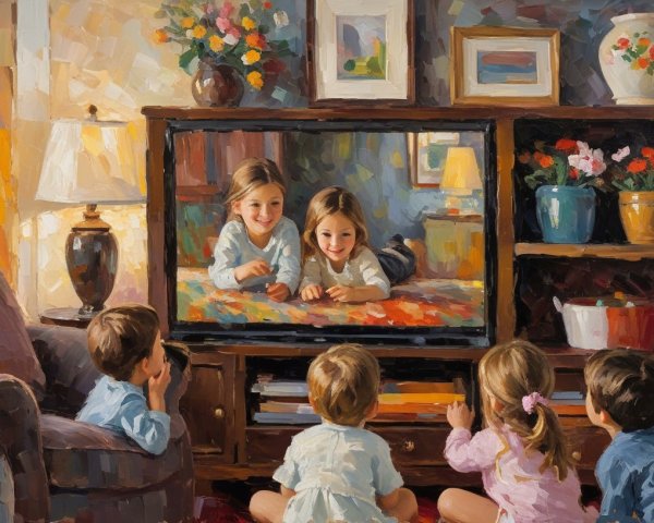 Cozy Living Room with Children Watching Television