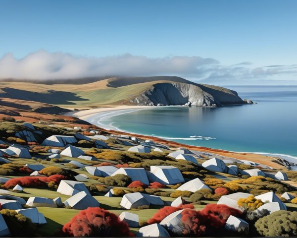 Coastal Landscape with Autumn Foliage and Blue Sea