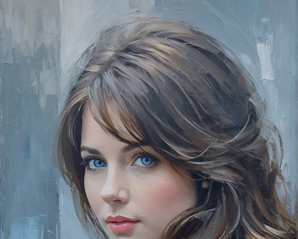 Portrait of a Young Woman with Blue Eyes and Brown Hair
