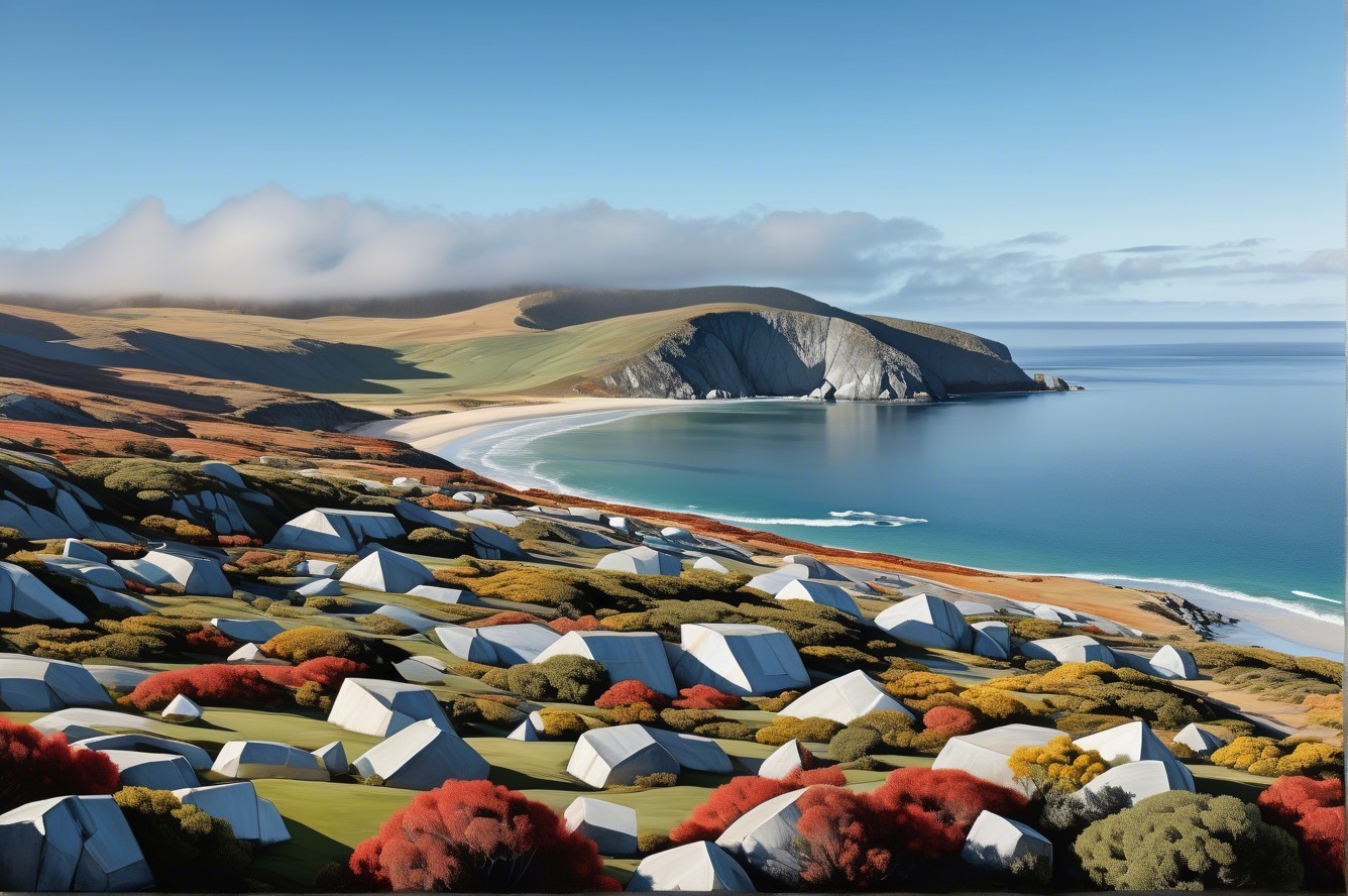 Coastal Landscape with Autumn Foliage and Blue Sea