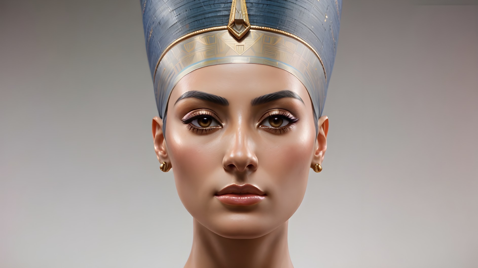 Digital portrait of a woman styled as an ancient Egyptian pharaoh with intricate headdress.