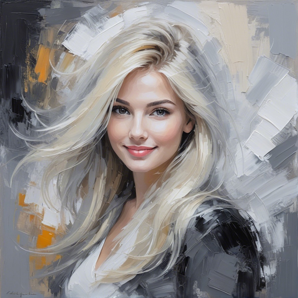 Portrait of a Smiling Woman with Blonde Hair and Blue Eyes