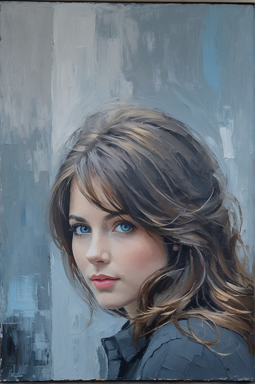 Portrait of a Young Woman with Blue Eyes and Brown Hair