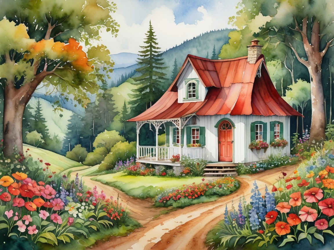 Charming Cottage with Red Roof in Lush Countryside