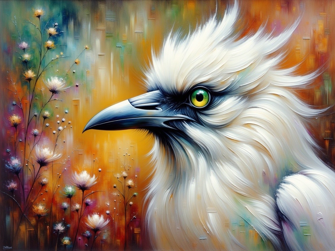 Close-Up of Majestic Bird with White Plumage and Green Eye