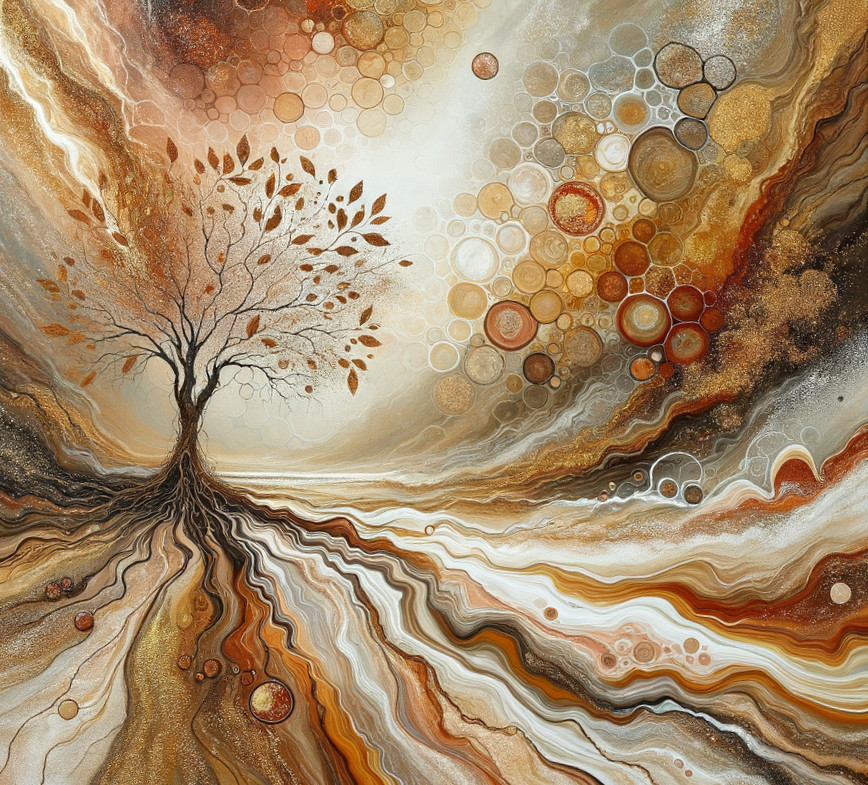 Solitary Tree with Abstract Earth Tone Background