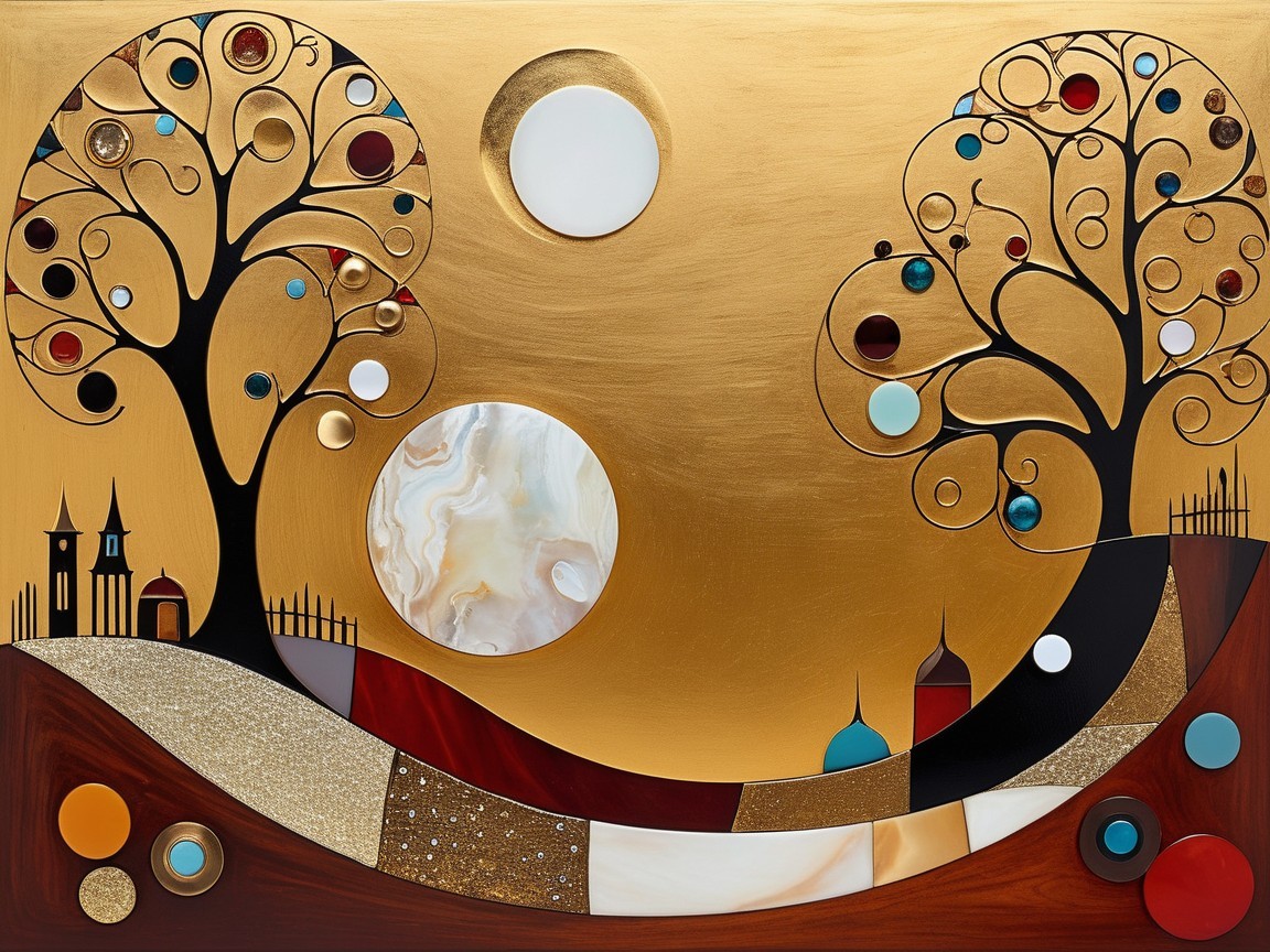 Serene landscape with vibrant trees and luminous moon