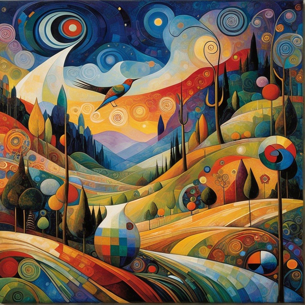 Vibrant Abstract Landscape with Swirling Colors and Shapes