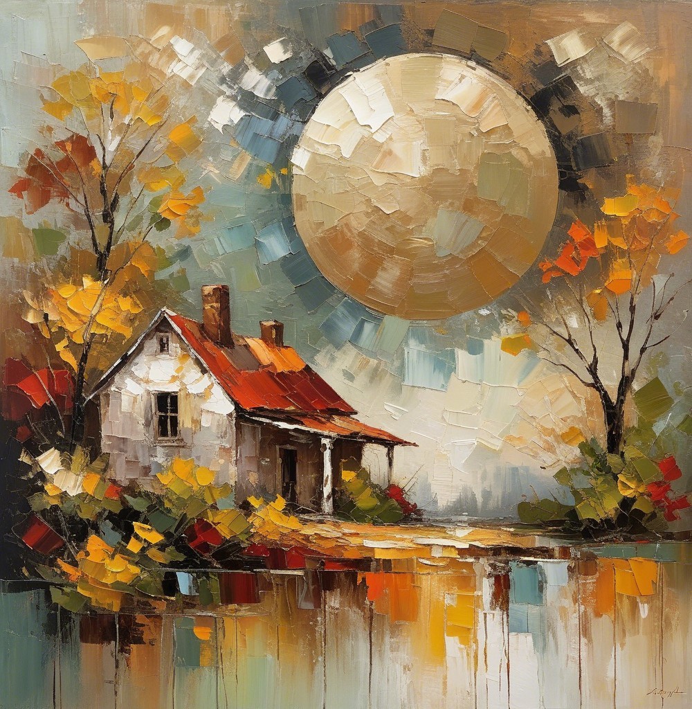 Charming House with Red Roof and Autumn Trees