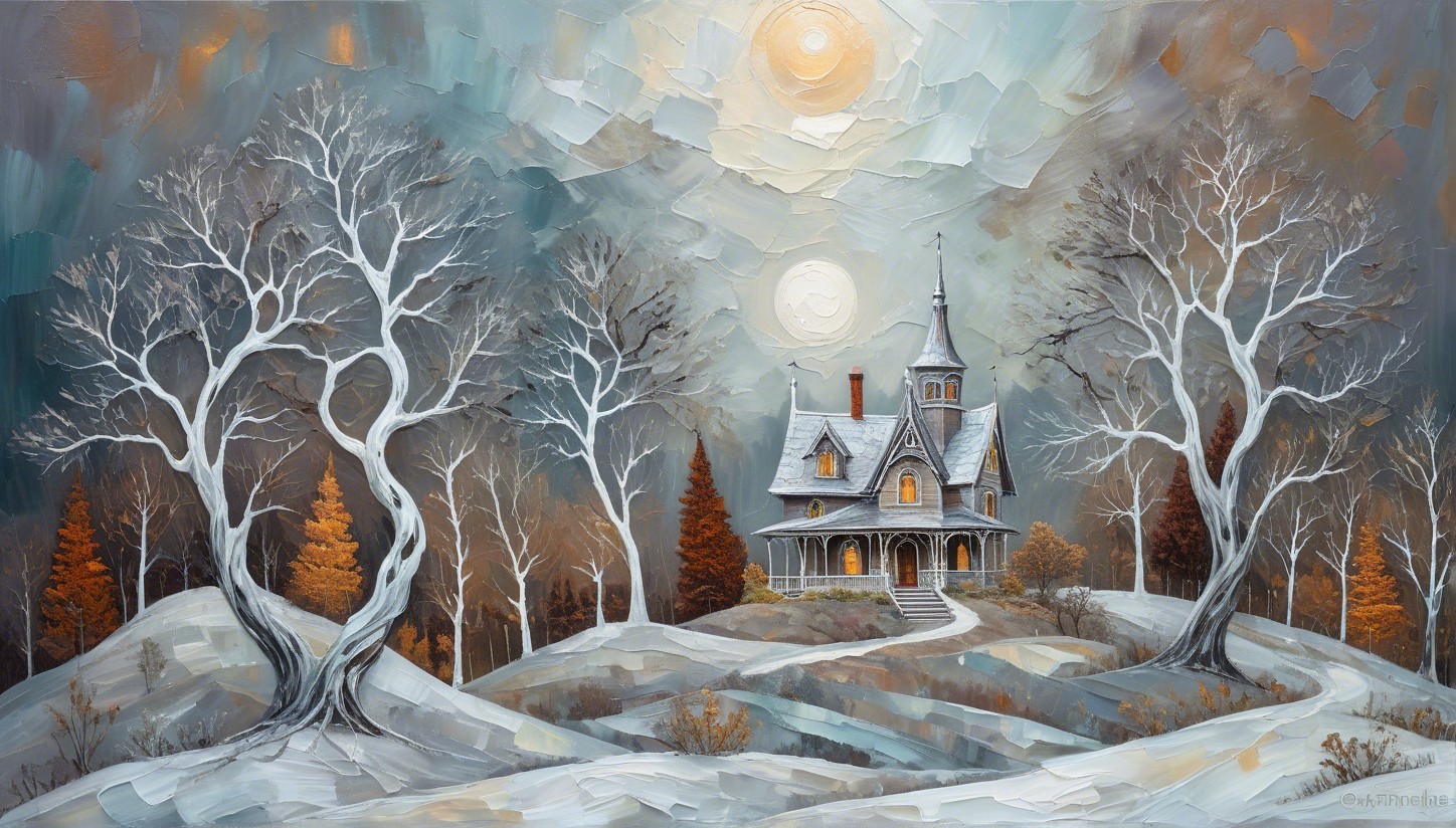 Impressionistic Winter Landscape with Victorian House