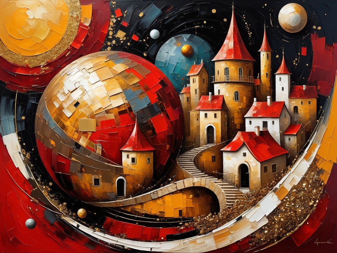 Vibrant Abstract Landscape with Whimsical Castles