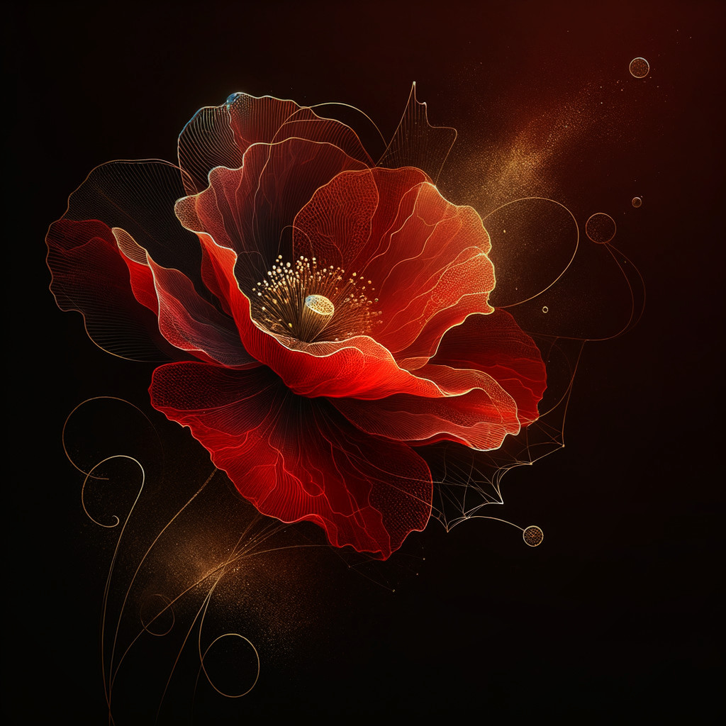 Vibrant Red Poppy Flower Digital Illustration Details
