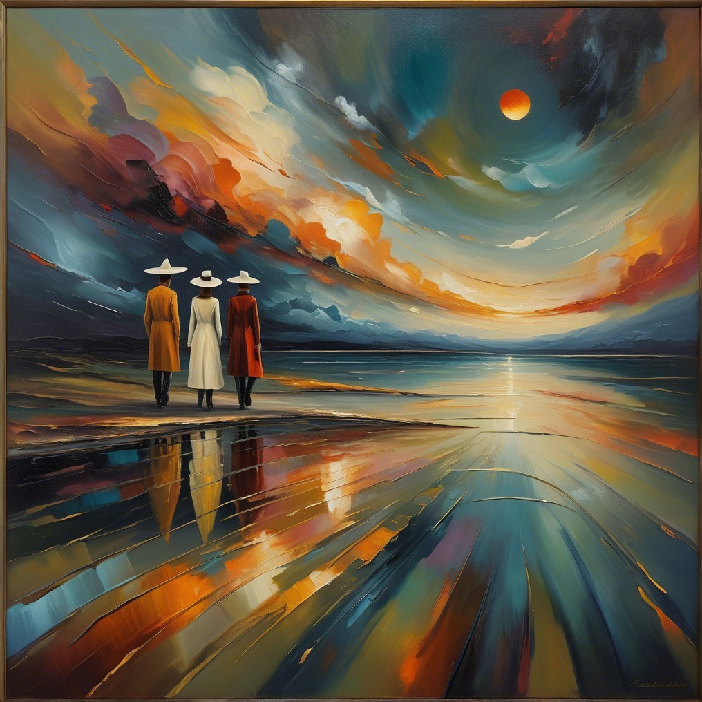 Vibrant Abstract Landscape with Figures at Shoreline