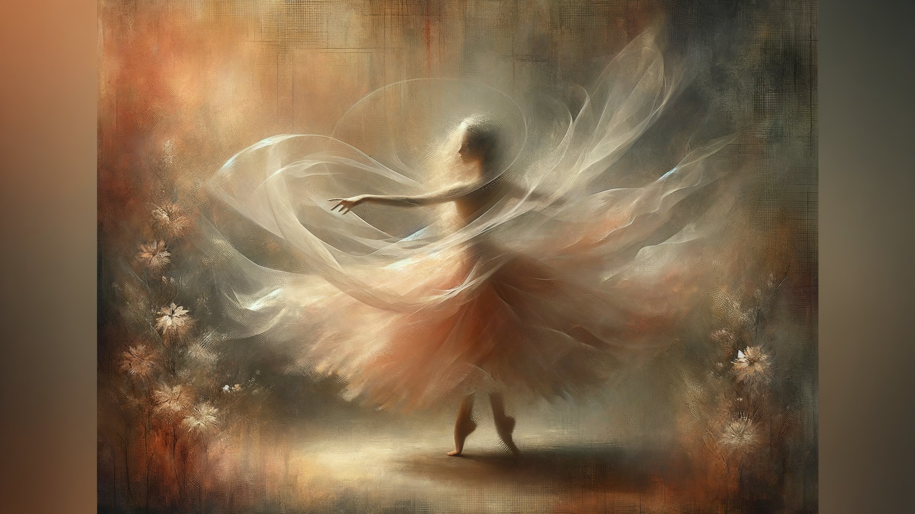 Ethereal Dancer in Flowing Fabrics and Warm Hues