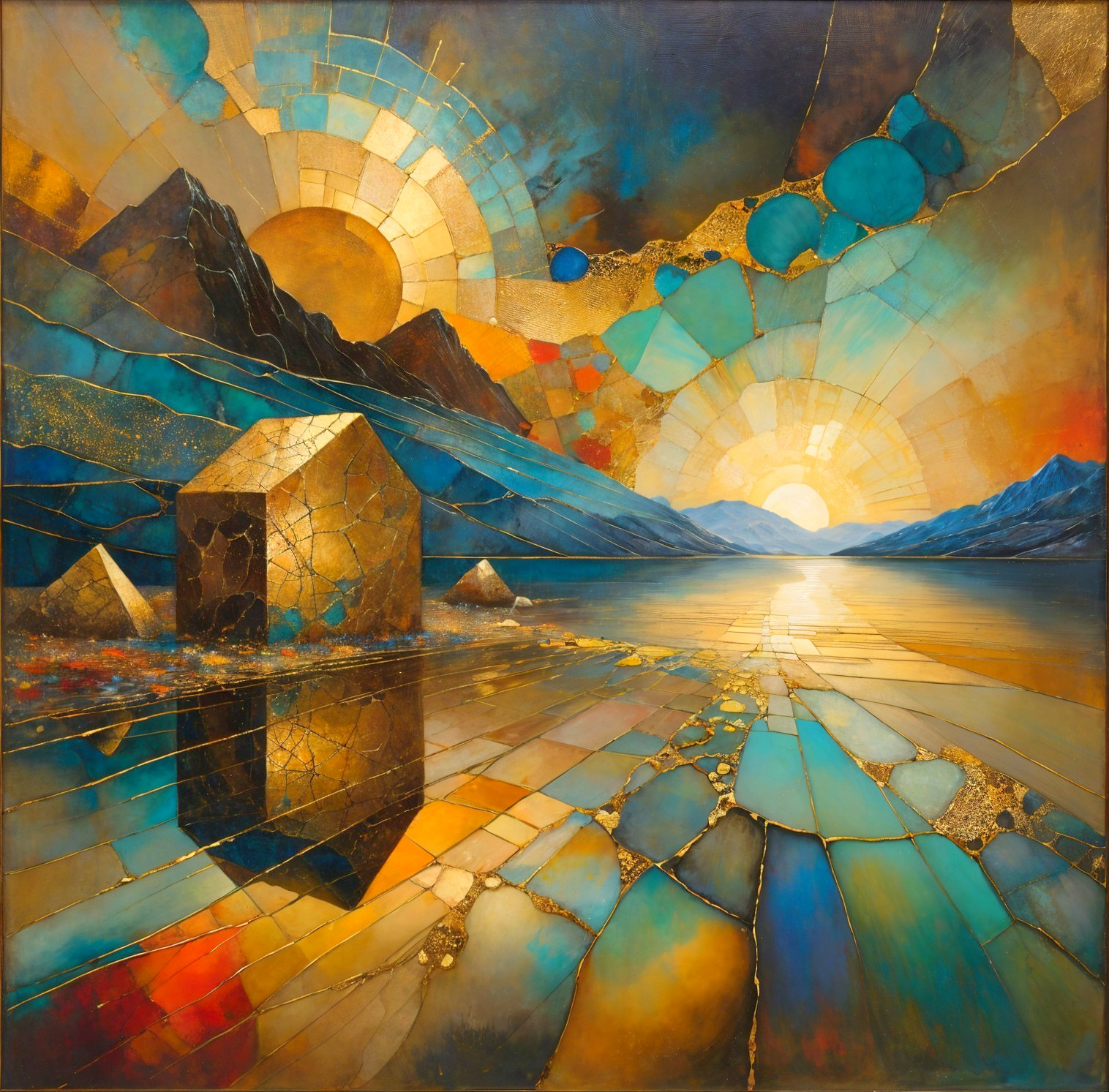 Vibrant Abstract Landscape with Geometric Shapes