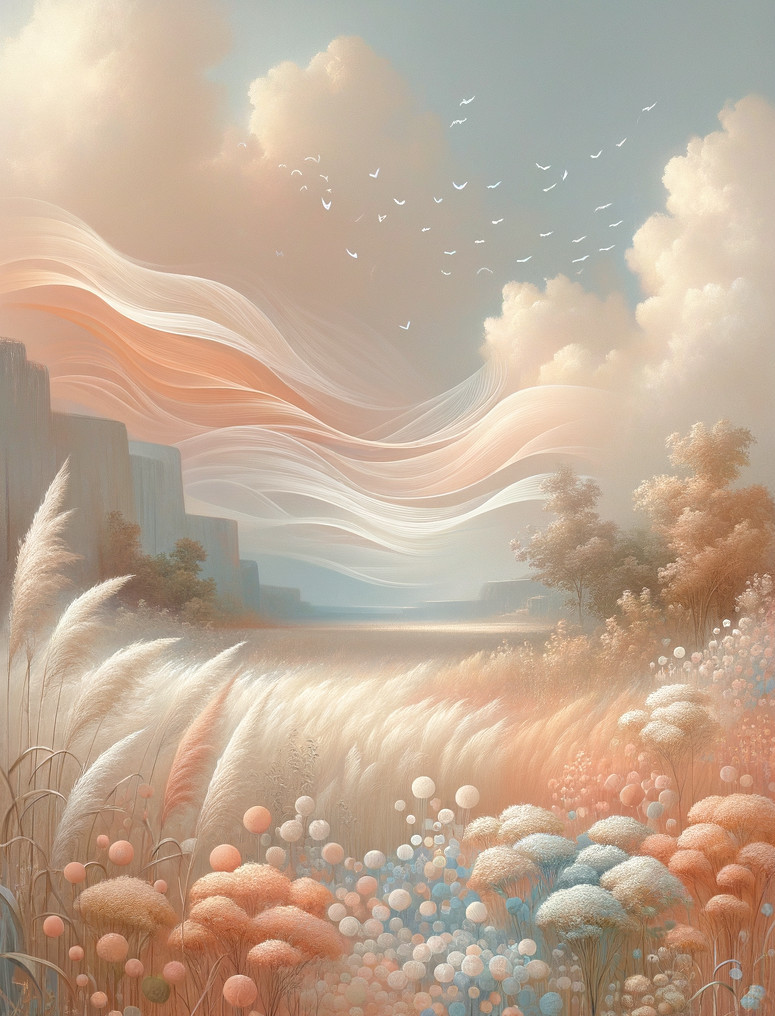 Serene Landscape with Pastel Clouds and Tranquil River