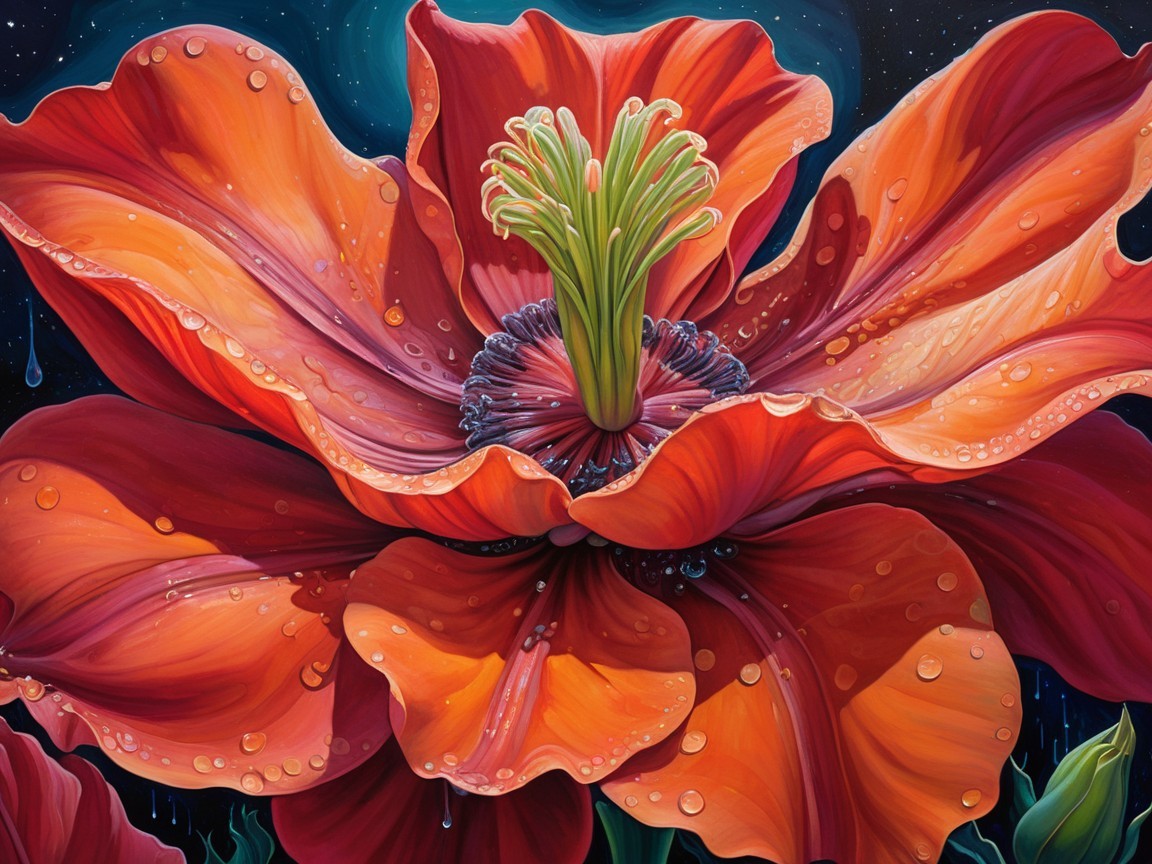 Vibrant Oversized Flower in Orange and Red Bloom