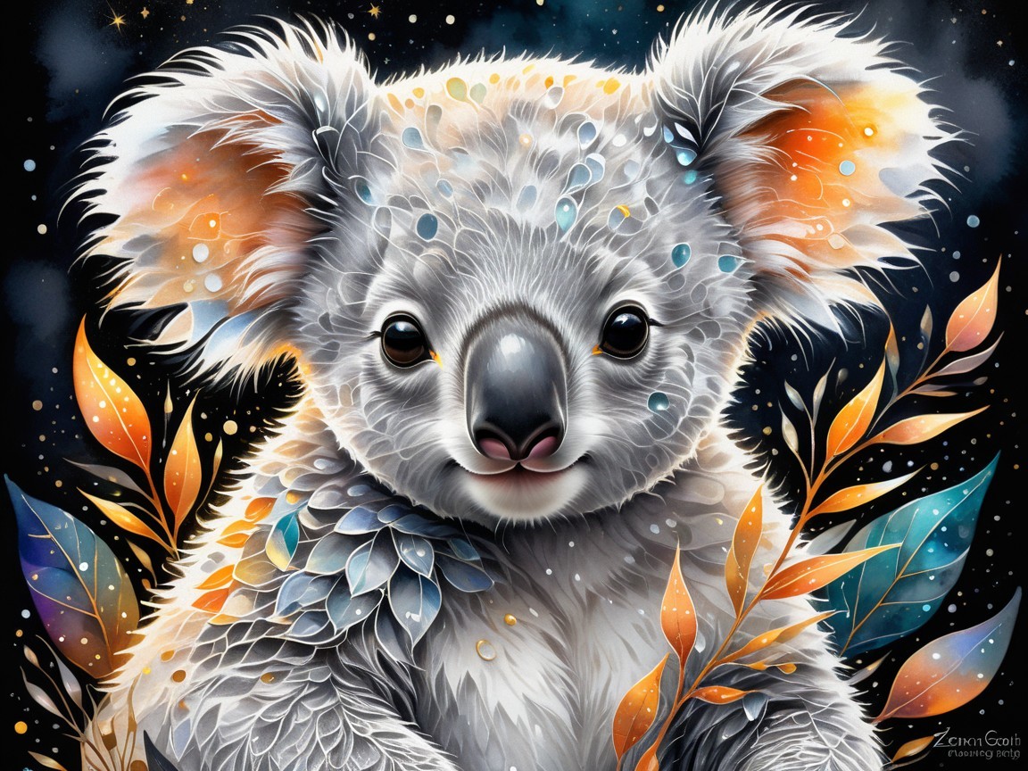 Vibrant Illustration of a Playful Koala in Nature