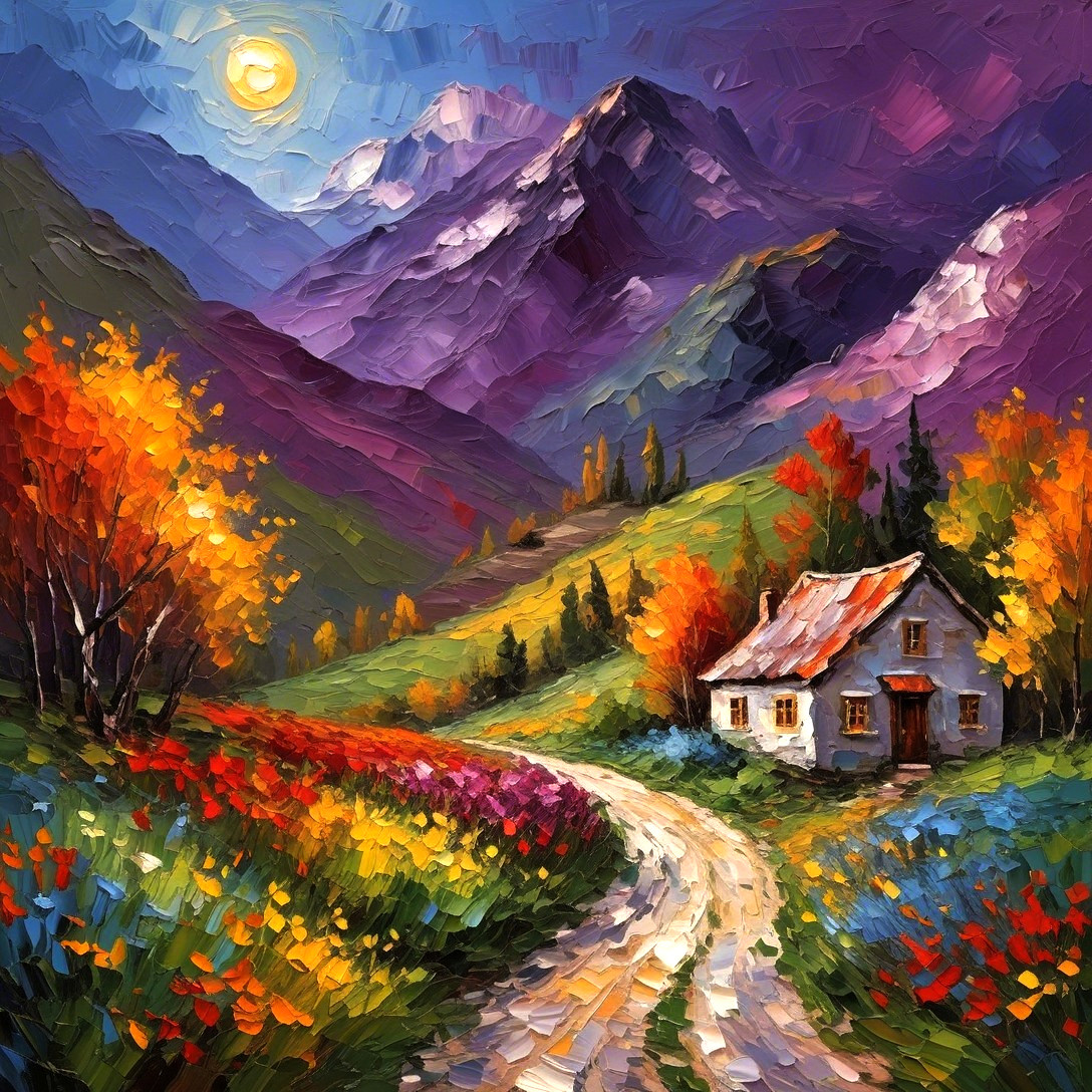 Quaint Cottage in Vibrant Autumn Landscape Scene