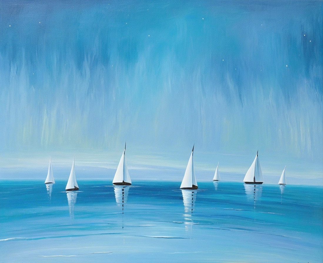 Serene Seascape with Sailboats and Calm Waters