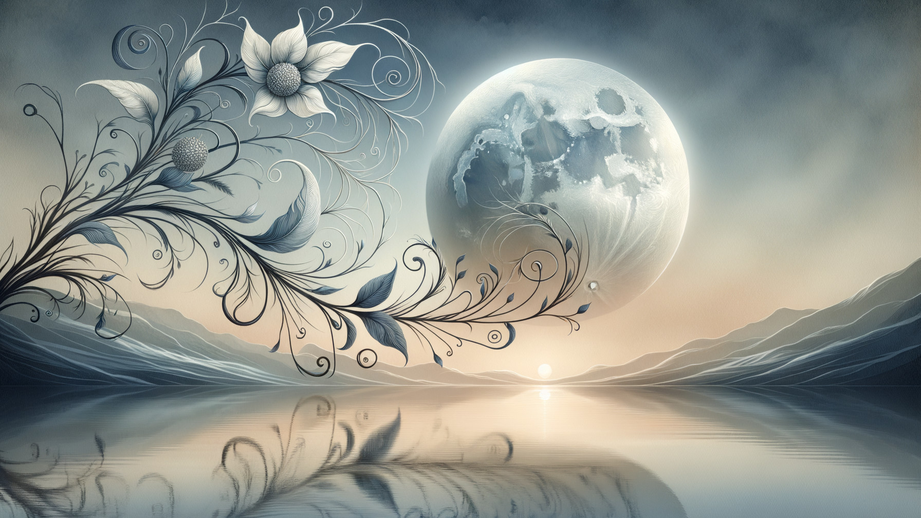 Serene Landscape with Reflective Water and Moon