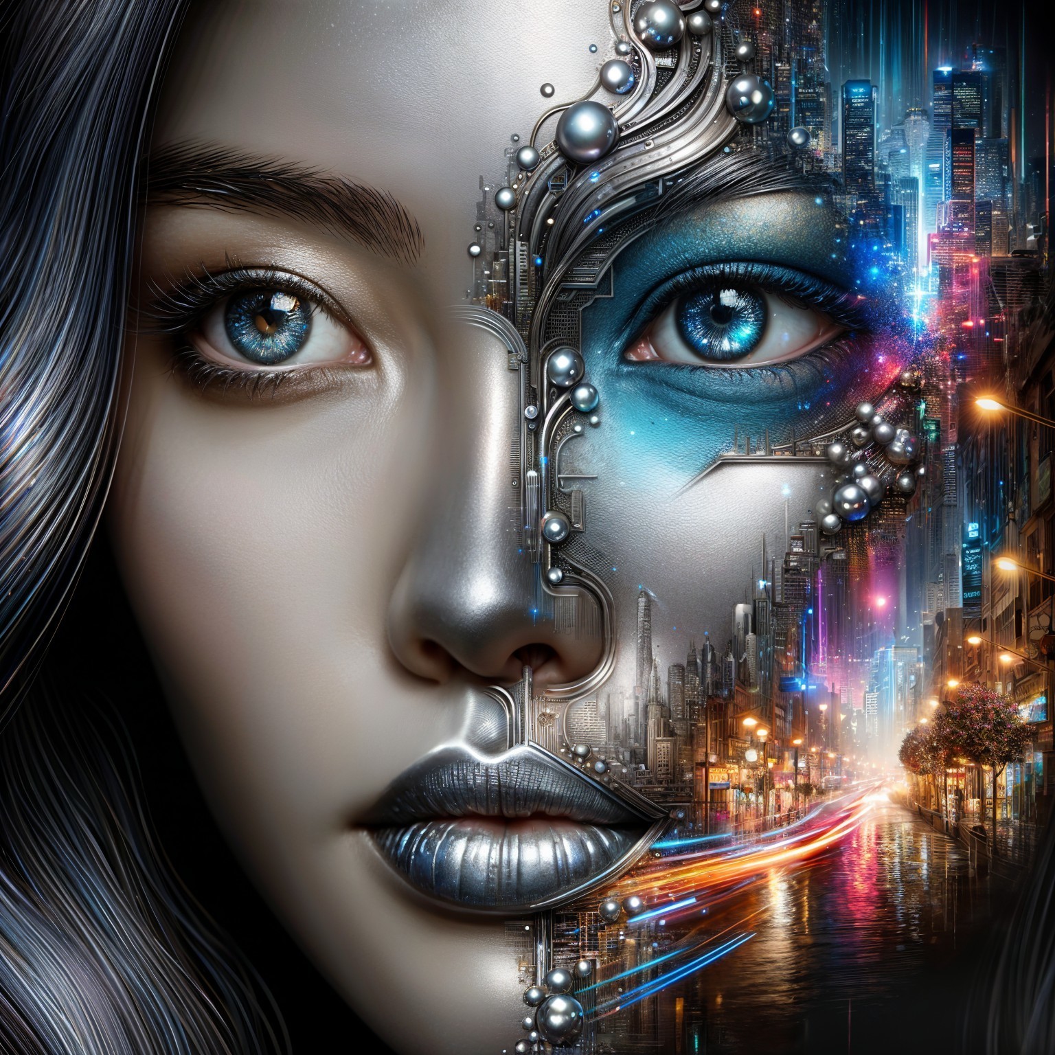 Futuristic Half-Human, Half-Cybernetic Face Design