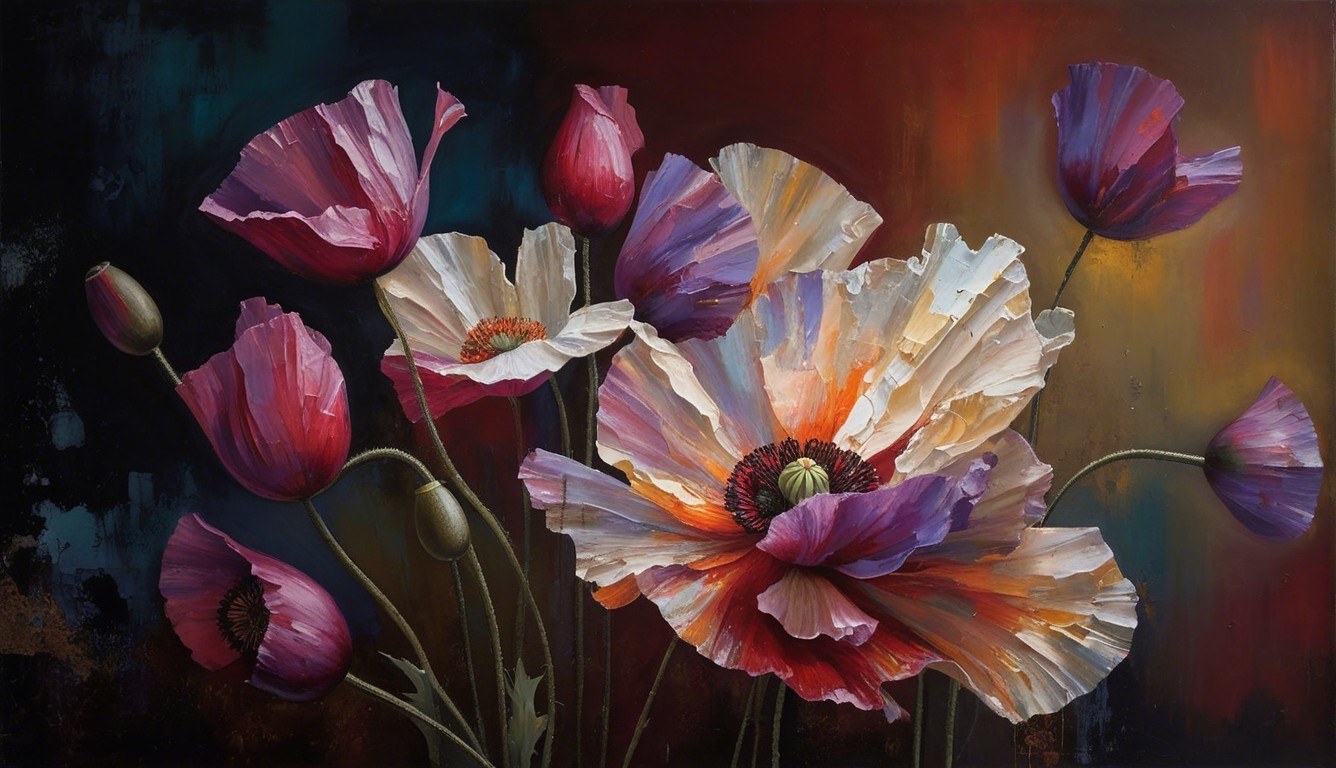 Vibrant Painting of Delicate Poppy Flowers in Bloom