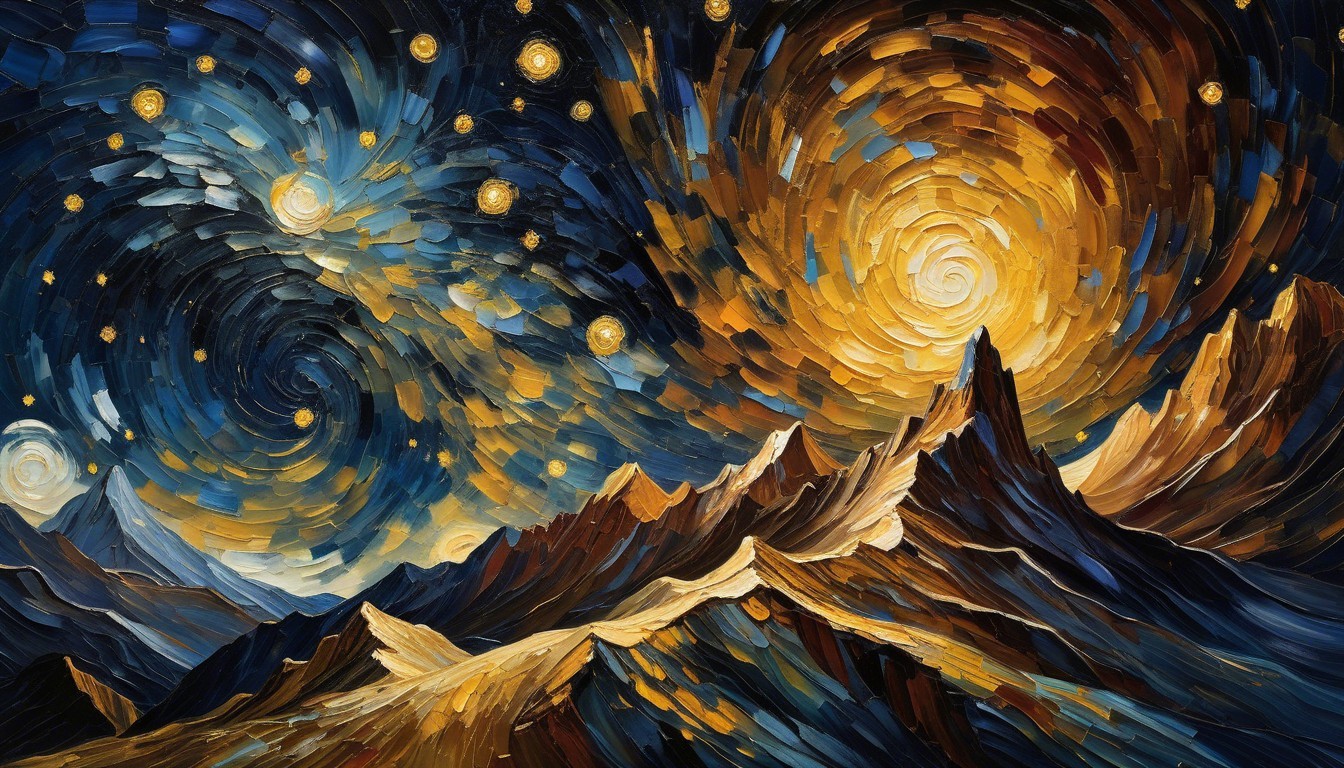 Dramatic Mountain Landscape with Cosmic Sky Elements