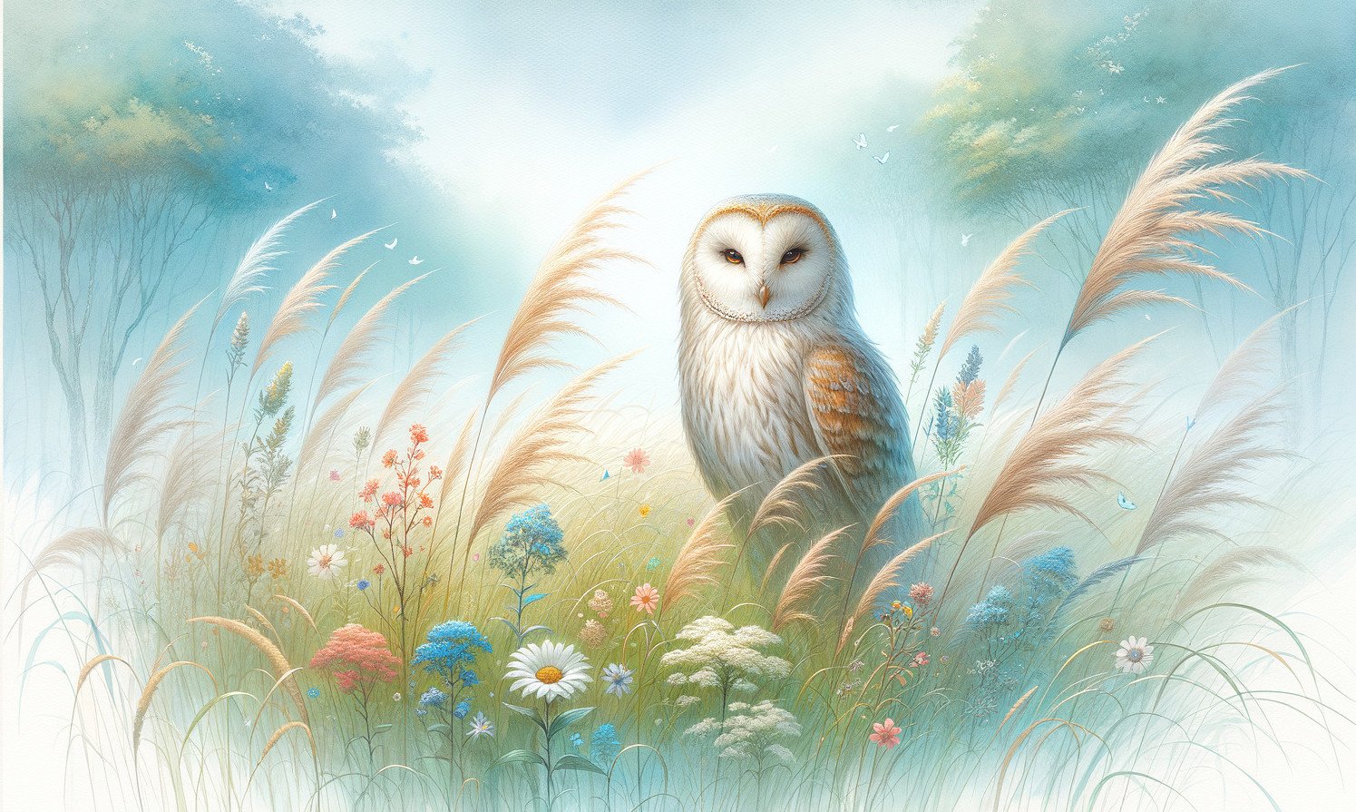 Majestic Owl in Enchanted Meadow