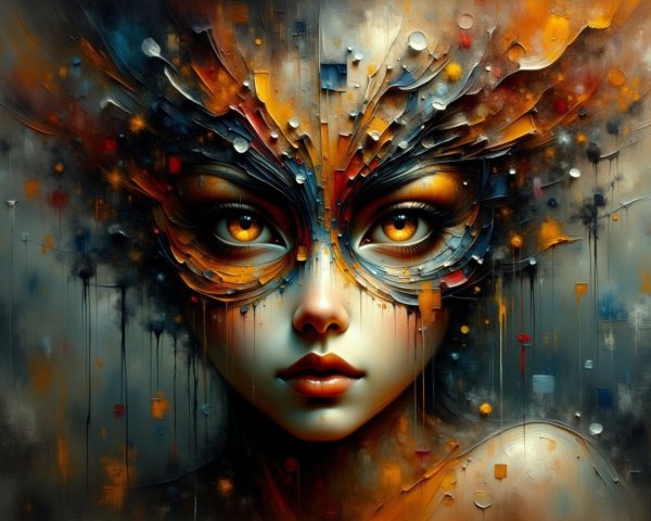 Portrait of a woman with an abstract, colorful mask