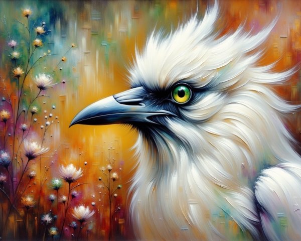 Close-Up of Majestic Bird with White Plumage and Green Eye