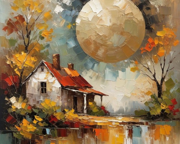 Charming House with Red Roof and Autumn Trees