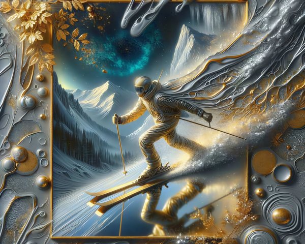 Abstract Cinematic Art Featuring Skier in Mountain Scene