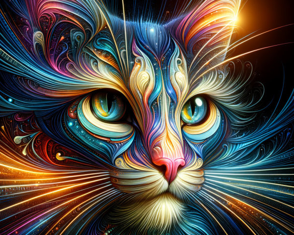 Intricate Cat Face Design with Vibrant Color Patterns