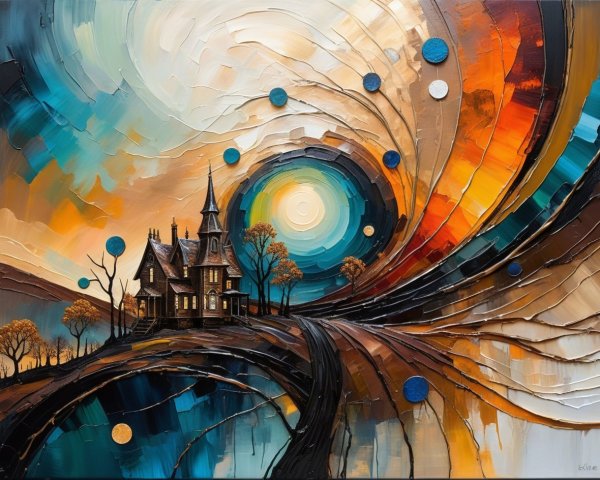 Vibrant Impasto Painting of a Mysterious House