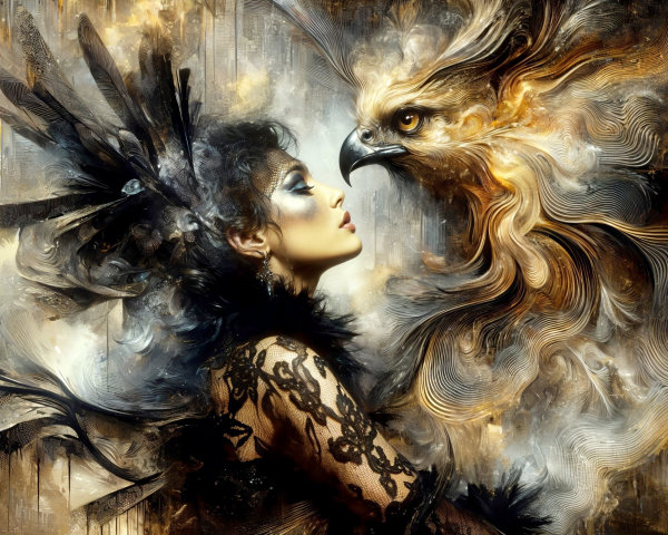 Portrait of a Woman with Eagle in Golden Patterns