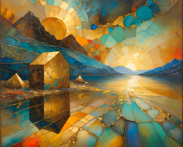 Vibrant Abstract Landscape with Geometric Shapes